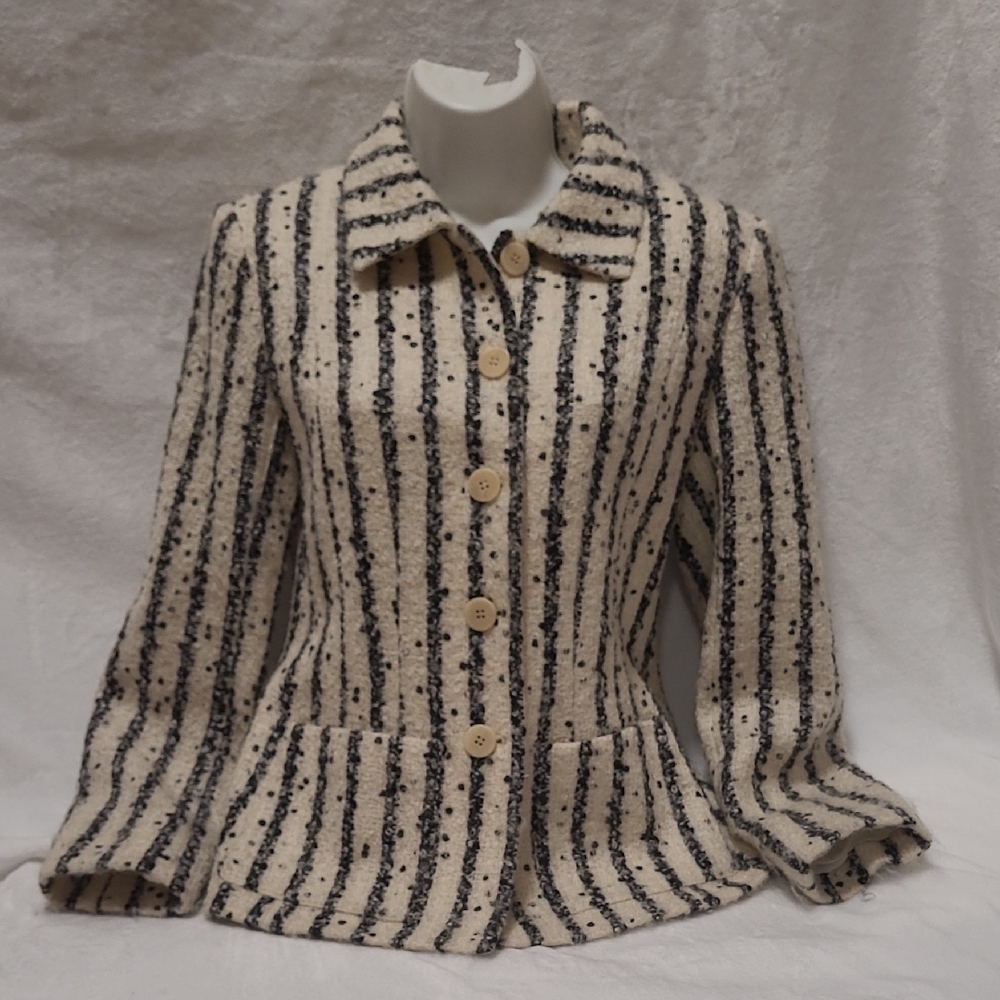 Kenzo Black and Cream Striped Blazer, Wool and Mohair blend